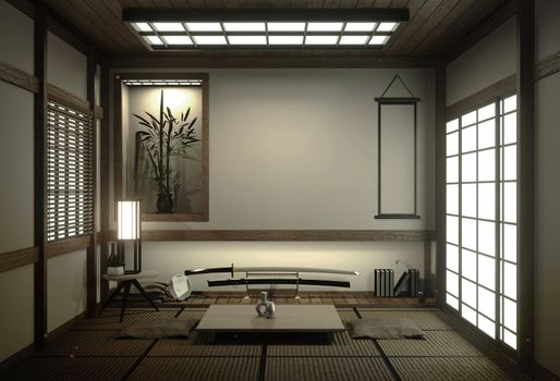 Japan room with tatami mat floor and decoration japan style was 