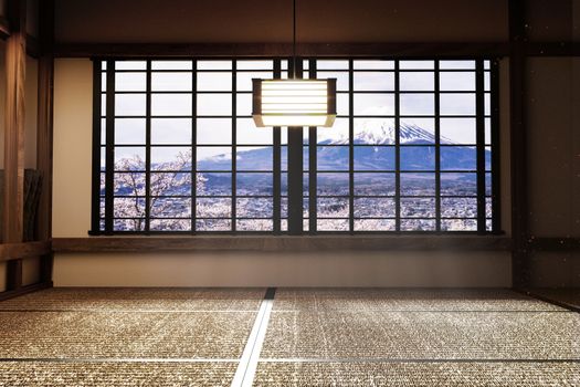 Japanese empty room tatami mat Designing the most beautiful. 3D 