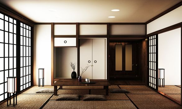 japan interior design,modern living room. 3d illustration, 3d re