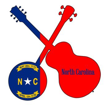 North Carolina State Flag Banjo And Guitar Silhouette