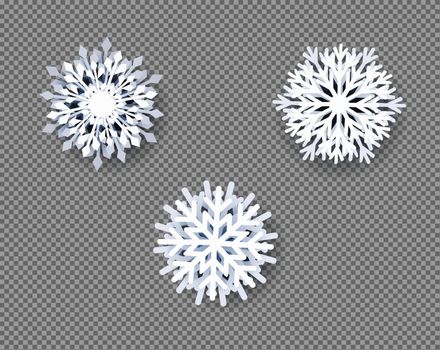 White Snowflakes Collection Transparent Background With Gradient Mesh, Vector Illustration