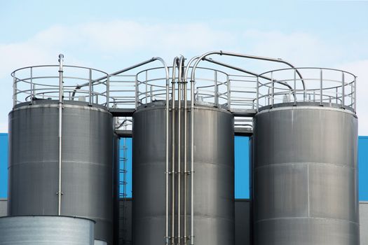 Metallic silos of a chemical plant