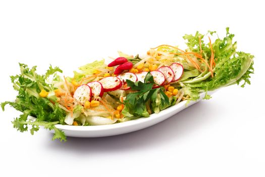 salad with radish and mais in white background