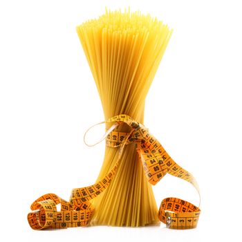italian pasta on white background with metre
