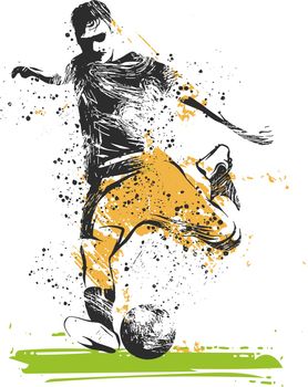 Soccer player kicking ball. illustration of sport