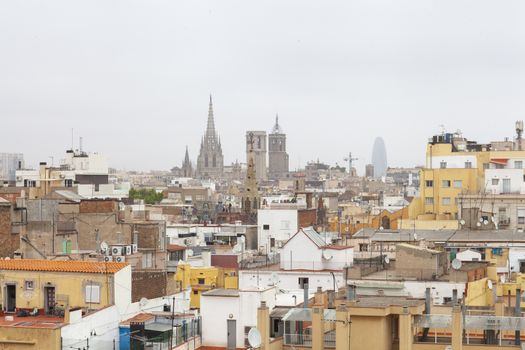 Rooftops of immigrant neighbourhood of Raval, Barcelona, Spain