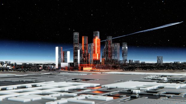 Futuristic city against the atmospheric starry sky