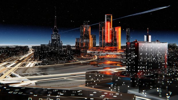 Futuristic city against the atmospheric starry sky