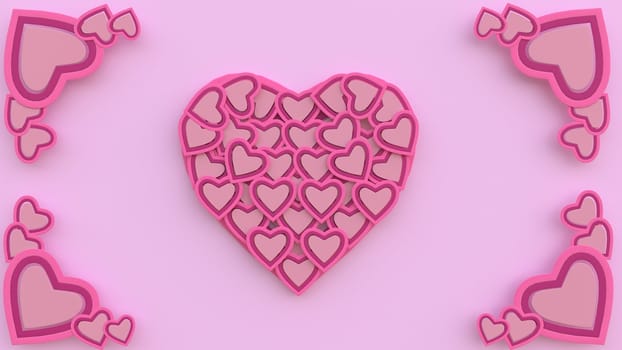 3d rendering, 3d illustrator, Small heart-shaped pink card arranged in a large heart