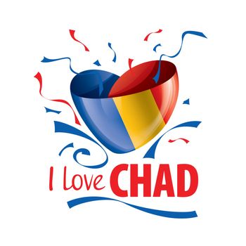The national flag of the Chad and the inscription I love Chad. Vector illustration