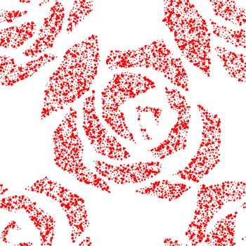 Seamless pattern with red roses and love heart on white background