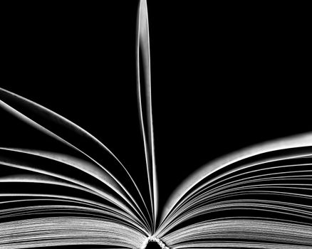Open book on black background