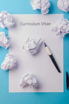 Curriculum vitae written on an blank white paper