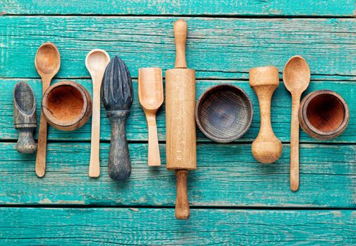 Set of wooden cooking utensils