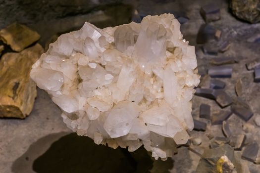 closeup of a crystal quartz rock, White pure crystalline, mineral earth stone, spiritual healing crystals