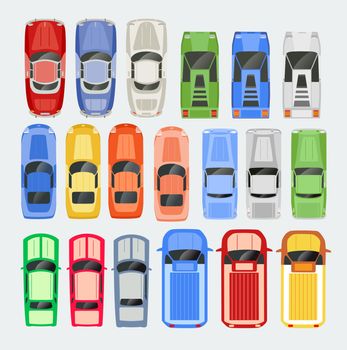 Cars Transport top view icon set isolated vector illustration in flat style