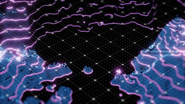 Technological glowing topographical map