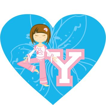 Cute Cartoon Y is for Yoga Girl Alphabet Learning Illustration by Mark Murphy Creative