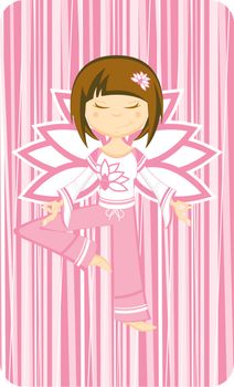 Cartoon Yoga Girl on a Pink Striped Background Illustration by Mark Murphy Creative