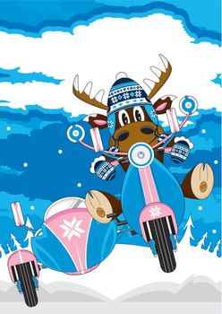 Cute Wooly Hat Reindeer on Scooter