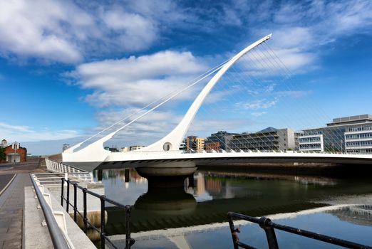 Modern cable bridge over the River Liffey in Ireland 