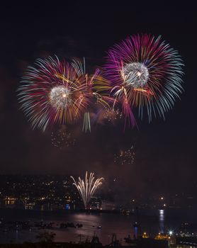 Fireworks on the water in Seattle Washington