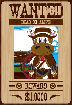 Cartoon Cow Cowboy Outlaw Wanted Poster