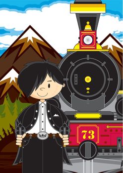 Cute Cowboy Outlaw and Train