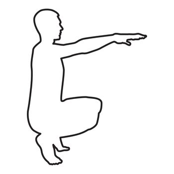 Crouching Man doing exercises crouches squat Sport action male Workout silhouette side view icon black color illustration  outline