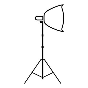 Spotlight on tripod Light projector Softbox on tripod Tripod light Equipment for professional photography Theater light icon black color outline vector illustration flat style image