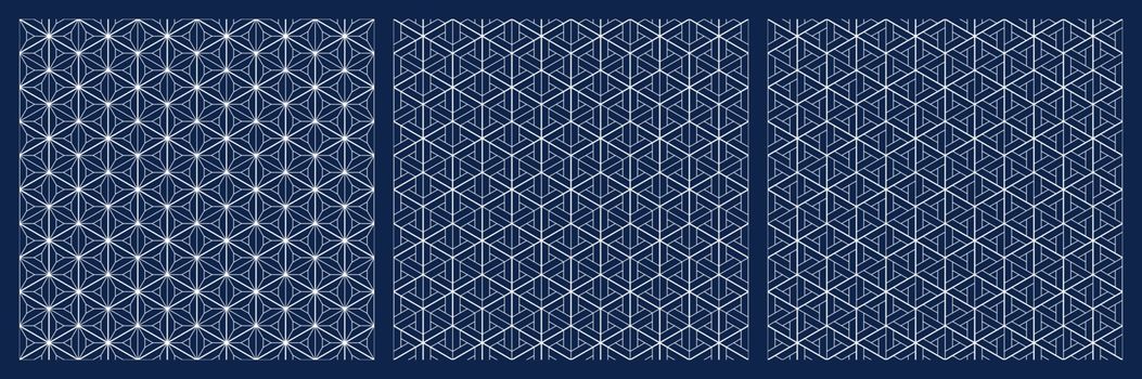 Seamless japanese pattern shoji kumiko.Diamonds grid.White lines on blue background.