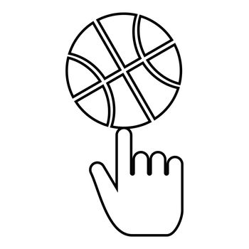 Basketball ball spinning on top of index finger icon outline black color vector illustration flat style image