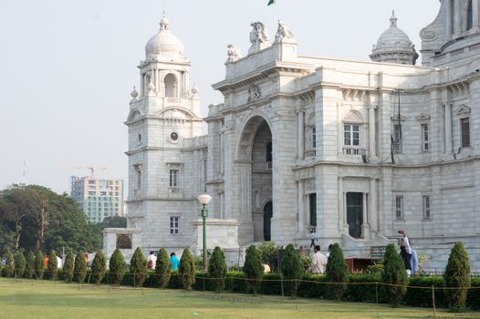 The Victoria Memorial main building, an iconic infrastructure of the old Imperial British occupied Indian era, a museum and tourist destination and heritage place. Kolkata, West Bengal, India May 2019