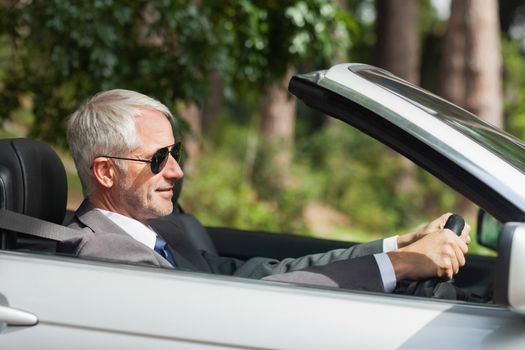 Relaxed businessman driving classy cabriolet
