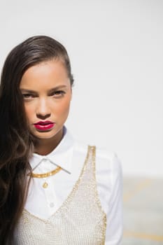 Pretty glamorous model with red lips 