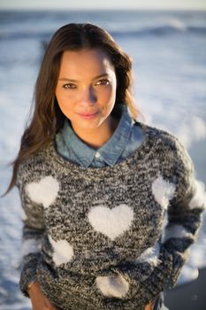 Smiling gorgeous woman with pullover posing