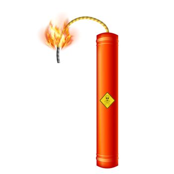 Bomb Icon on White Background. Detonate Dynamite Concept. TNT Red Stick. Explode Flash, Burn Explosion.