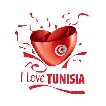 National flag of the Tunisia in the shape of a heart and the inscription I love Tunisia. Vector illustration