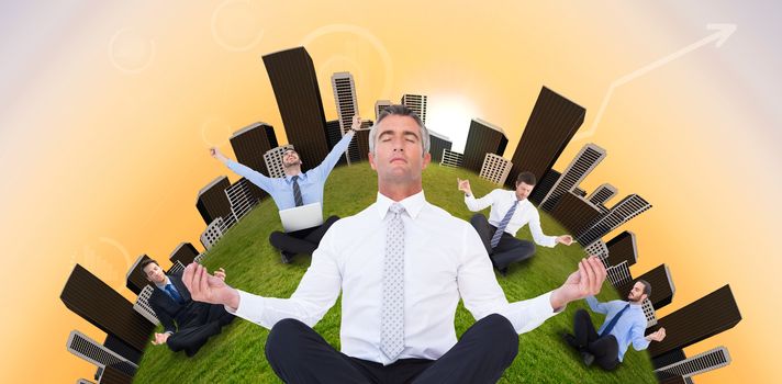 Composite image of zen businessman meditating in lotus pose 