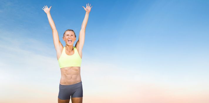 Woman cheering for success 