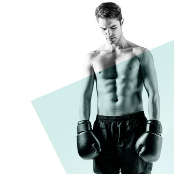 Composite image of boxer posing after failure