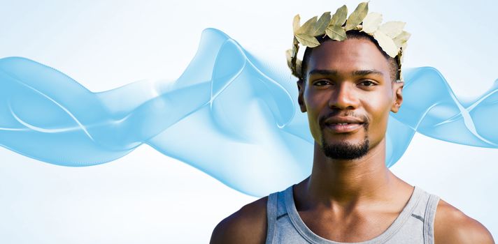Composite image of portrait of victorious sportsman with crown of laurels 