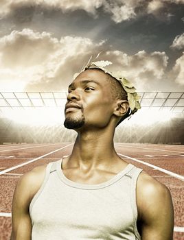 Composite image of portrait of victorious sportsman 