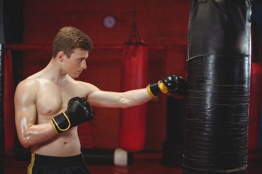 Boxer punching a boxing bag