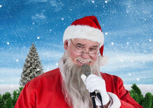Santa singing christmas song on microphone