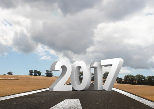 3D Composite image of 2017 and deserted road
