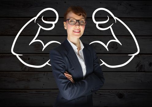Businesswoman  with draw of biceps