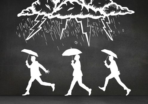 digital composite of figures with umbrella