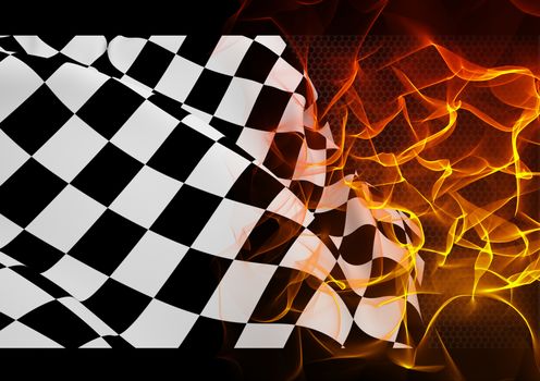 Checker flag and fire 