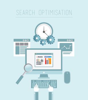 Search engine optimization vector in blue
